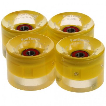 4x FunTomia® LED Skateboard/Miniboard Rollen 59x45mm 82A inkl. Kugellager und Spacer in Gelb