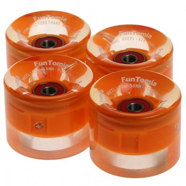 4x FunTomia® LED Skateboard/Miniboard Rollen 59x45mm 82A inkl. Kugellager und Spacer in Orange