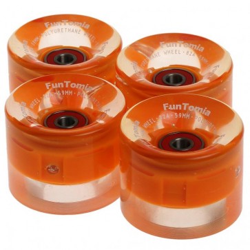 4x FunTomia® LED Skateboard/Miniboard Rollen 59x45mm 82A inkl. Kugellager und Spacer in Orange