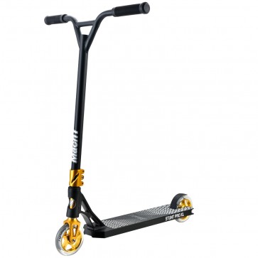 Mach1 Stuntscooter mit 120mm Wheels schwarz-gold mit transparenten Rollen