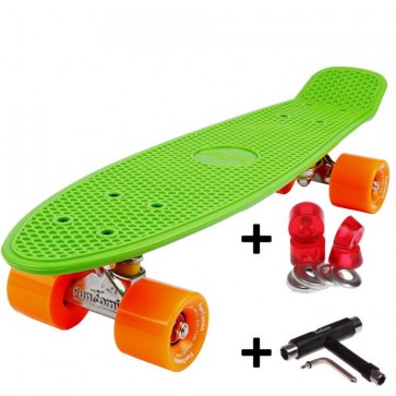 FunTomia® Mini-Board Skateboard und Tragetasche in Grün mit orangen Rollen inkl. 1x T-Tool+Lenkgummis