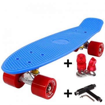 FunTomia® Mini-Board Skateboard und Tragetasche in Blau mit roten Rollen inkl. 1x T-Tool+Lenkgummis