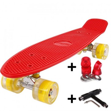 FunTomia® Mini-Board Skateboard und Tragetasche in Rot mit gelben LED-Leuchtrollen inkl. 1x T-Tool+Lenkgummis