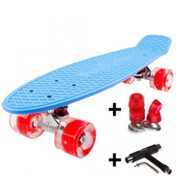 FunTomia® Mini-Board Skateboard und Tragetasche in Blau mit roten LED-Leuchtrollen inkl. 1x T-Tool+Lenkgummis