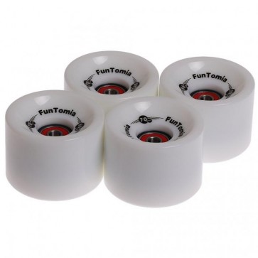 4x FunTomia Longboard Rollen 70x51mm 86A inkl. Mach1 Kugellager und Spacer in Weiß