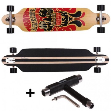  FunTomia® Freerider Longboard 9 Lagen Ahornholz in Farbe Route 66 + T-Tool