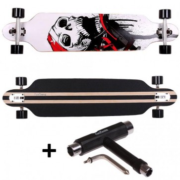  FunTomia® Freerider Longboard 9 Lagen Ahornholz in Farbe Weiß Totenkopf + T-Tool