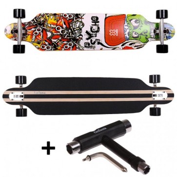  FunTomia® Freerider Longboard 9 Lagen Ahornholz Design Psycho + T-Tool