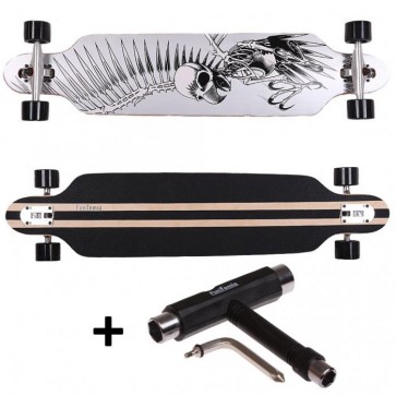  FunTomia® Freerider Longboard 9 Lagen Ahornholz in Farbe Silber Geier + T-Tool