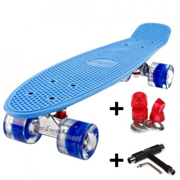 FunTomia® Mini-Board Skateboard und Tragetasche in blau mit blauen LED-Leuchtrollen inkl. 1x T-Tool+Lenkgummis