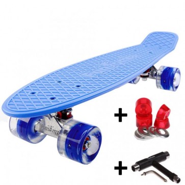 FunTomia® Mini-Board Skateboard und Tragetasche in blau mit blauen LED-Leuchtrollen inkl. 1x T-Tool+Lenkgummis