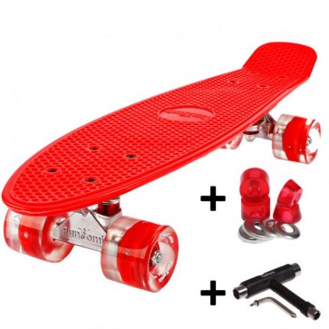 FunTomia® Mini-Board Skateboard und Tragetasche in rot mit roten LED-Leuchtrollen inkl. 1x T-Tool+Lenkgummis