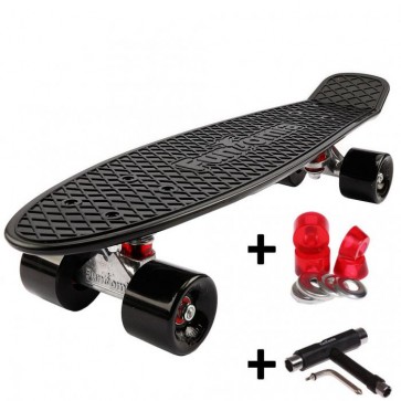 FunTomia® Mini-Board Skateboard und Tragetasche in Schwarz mit schwarzen Rollen inkl. 1x T-Tool+Lenkgummis