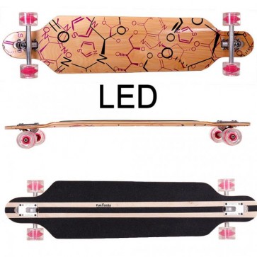  FunTomia® Freerider Longboard 9 Lagen Ahornholz in Farbe Phrase mit pinken LED Rollen
