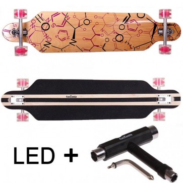  FunTomia® Freerider Longboard 9 Lagen Ahornholz in Farbe Phrase mit pinken LED Rollen + T-Tool