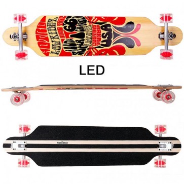  FunTomia® Freerider Longboard 9 Lagen Ahornholz in Farbe Route66 mit roten LED Rollen