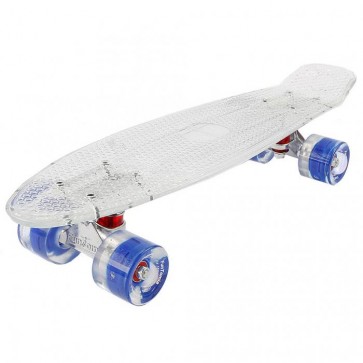 FunTomia® Mini-Board Skateboard und Tragetasche in transparent weiß mit blauen LED-Leuchtrollen