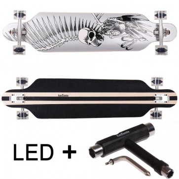  FunTomia® Freerider Longboard 9 Lagen Ahornholz in Farbe Geier mit schwarzen LED Rollen + T-Tool