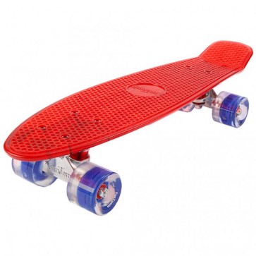 FunTomia® Mini-Board Skateboard und Tragetasche in transparent rot mit blauen LED-Leuchtrollen