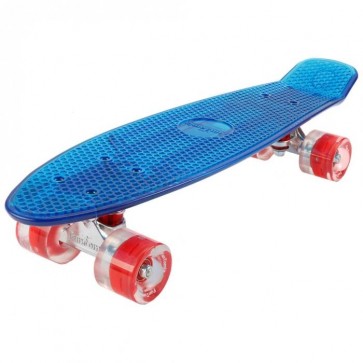 FunTomia® Mini-Board Skateboard und Tragetasche in transparent blau mit roten LED-Leuchtrollen (B-Ware)