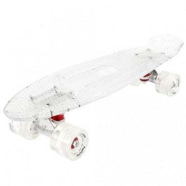 FunTomia® Mini-Board Skateboard und Tragetasche in transparent weiß mit weißen LED-Leuchtrollen