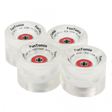 4x FunTomia® LED Skateboard/Miniboard Rollen 59x45mm 82A inkl. Kugellager und Spacer in weiß
