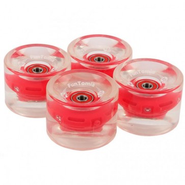 4x FunTomia LED Longboard/Skateboard Rollen 70x51mm 80A inkl. Mach1 Kugellager und Spacer in rot