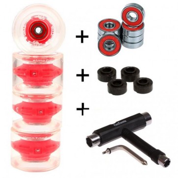 4x FunTomia® LED Longboard/Skateboard Rollen 80A inkl. Mach1® Kugellager und Spacer in rot und T-Tool Schraubenschlüssel (Werkzeug)