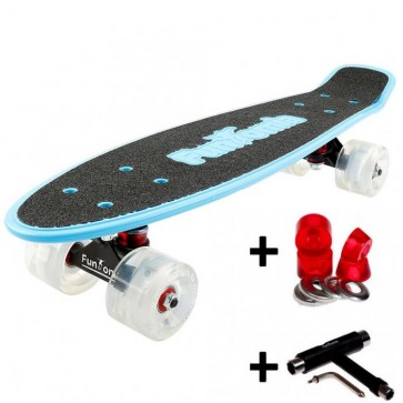 FunTomia® Mini-Board Blau mit Big Wheel LED Rollen und ABEC11 Kugellager inkl. 1x T-Tool+Lenkgummis