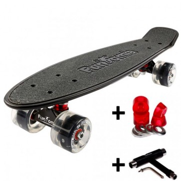 FunTomia® Mini-Board schwarz mit Big Wheel LED Rollen und ABEC11 Kugellager 1x T-Tool+Lenkgummis