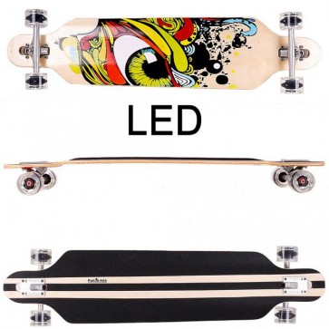  FunTomia® Freerider Longboard 9 Lagen Ahornholz in Farbe Grün Auge mit schwarzen LED Rollen