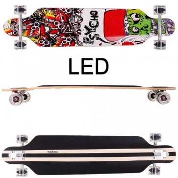  FunTomia® Freerider Longboard 9 Lagen Ahornholz in Farbe Psycho mit schwarzen LED Rollen