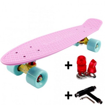FunTomia® Mini-Board Skateboard und Tragetasche in Pastell-flieder mit mint Rollen + T-Tool + Lenkgummis