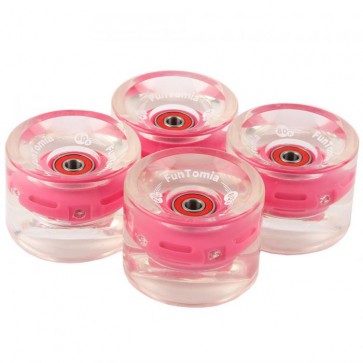 4x FunTomia LED Longboard Rollen 70x51mm 80A inkl. Mach1 Kugellager und Spacer in pink