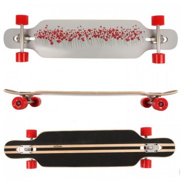  FunTomia® Freerider Longboard 9 Lagen Ahornholz in Farbe rot Blume + T-Tool
