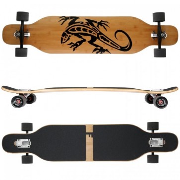 FunTomia Longboard mit 3 Flex Stufen Skateboard Drop Through Cruiser Design Gecko Bambusholz