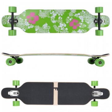 FunTomia Longboard mit 3 Flex Stufen Skateboard Drop Through Cruiser Design Hawaii Blume Ahornholz