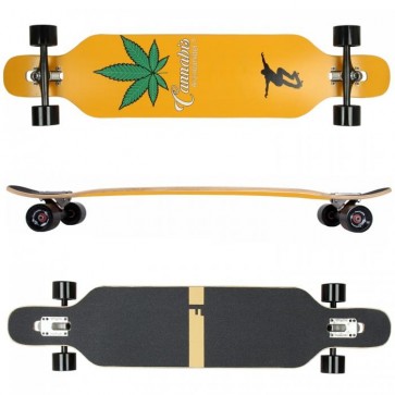 FunTomia Longboard mit 3 Flex Stufen Skateboard Drop Through Cruiser Design Canabis Ahornholz