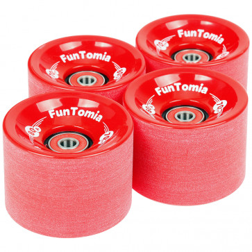 4x FunTomia Longboard Rollen 70x51mm 80A inkl. Mach1 Kugellager und Spacer in Rot