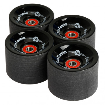 4x FunTomia Longboard Rollen 70x51mm 86A inkl. Mach1 Kugellager und Spacer in Schwarz