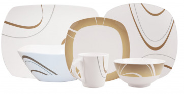 100% Melamin Geschirr Cappuccino "elfenbeinweiss/braun - 26Teilig