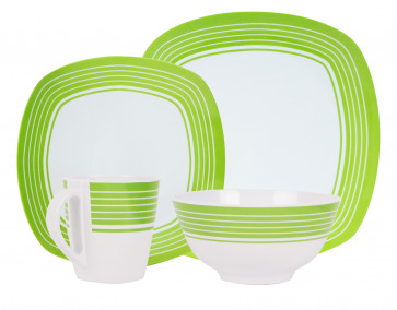 100% Melamin Geschirr Classic "green" eckig - 24Teilig