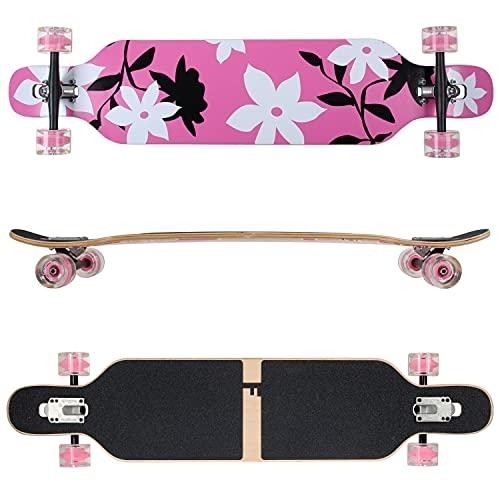 Heerlijk Graf Verwisselbaar S+S Sportartikel FunTomia Longboard mit 3 Flex Stufen Skateboard Drop  Through Cruiser Design pink Flower LED Ahornholz