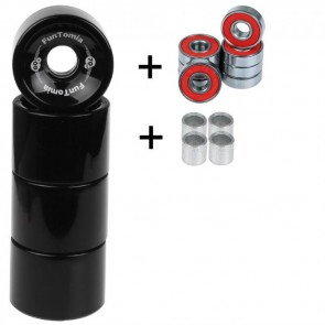 4x FunTomia Longboard Rollen 70x51mm 80A inkl. Mach1 Kugellager und Spacer in Schwarz