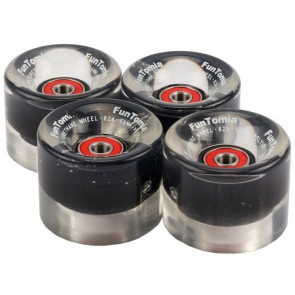 4x FunTomia® LED Skateboard/Miniboard Rollen 59x45mm 82A inkl. Kugellager und Spacer in schwarz