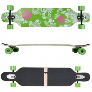 FunTomia Longboard mit 3 Flex Stufen Skateboard Drop Through Cruiser Design Hawaii Blume Ahornholz