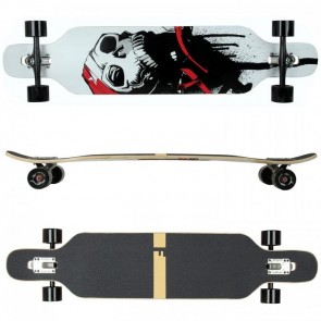 FunTomia Longboard mit 3 Flex Stufen Skateboard Drop Through Cruiser Design weiß Totenkopf Ahornholz