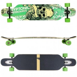 FunTomia Longboard mit 3 Flex Stufen Skateboard Drop Through Cruiser Design grün Totenkopf Ahornholz