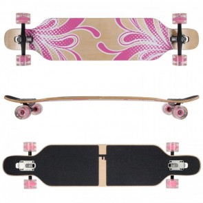 FunTomia Longboard mit 3 Flex Stufen Skateboard Drop Through Cruiser Design pink Blume LED Ahornholz