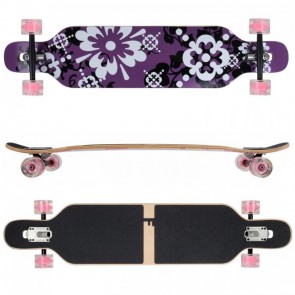 FunTomia Longboard mit 3 Flex Stufen Skateboard Drop Through Cruiser Design lila Blume LED Ahornholz
